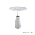 Bàn góc sofa đế và mặt đá trắng vân mây, trụ inox PA0203-019