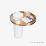 Bàn góc sofa đế đá, mặt bàn inox vàng hồng PA0203-068